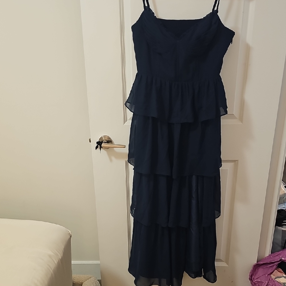 Azazie Midnight Blue Tiered Maxi Dress